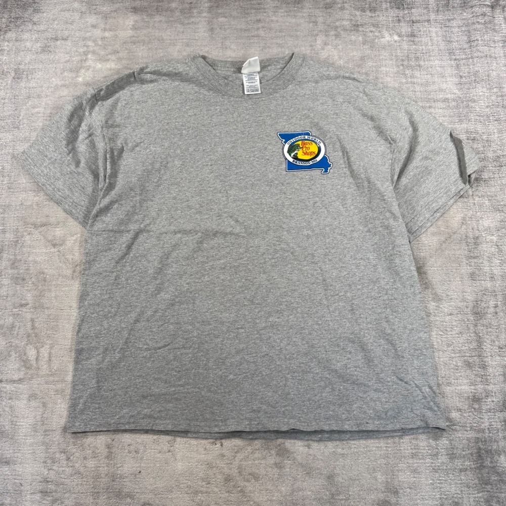 Bass Pro Shops Shirt Mens 2XL Gray Vintage Branson MO Fishing Show Me Your Bass